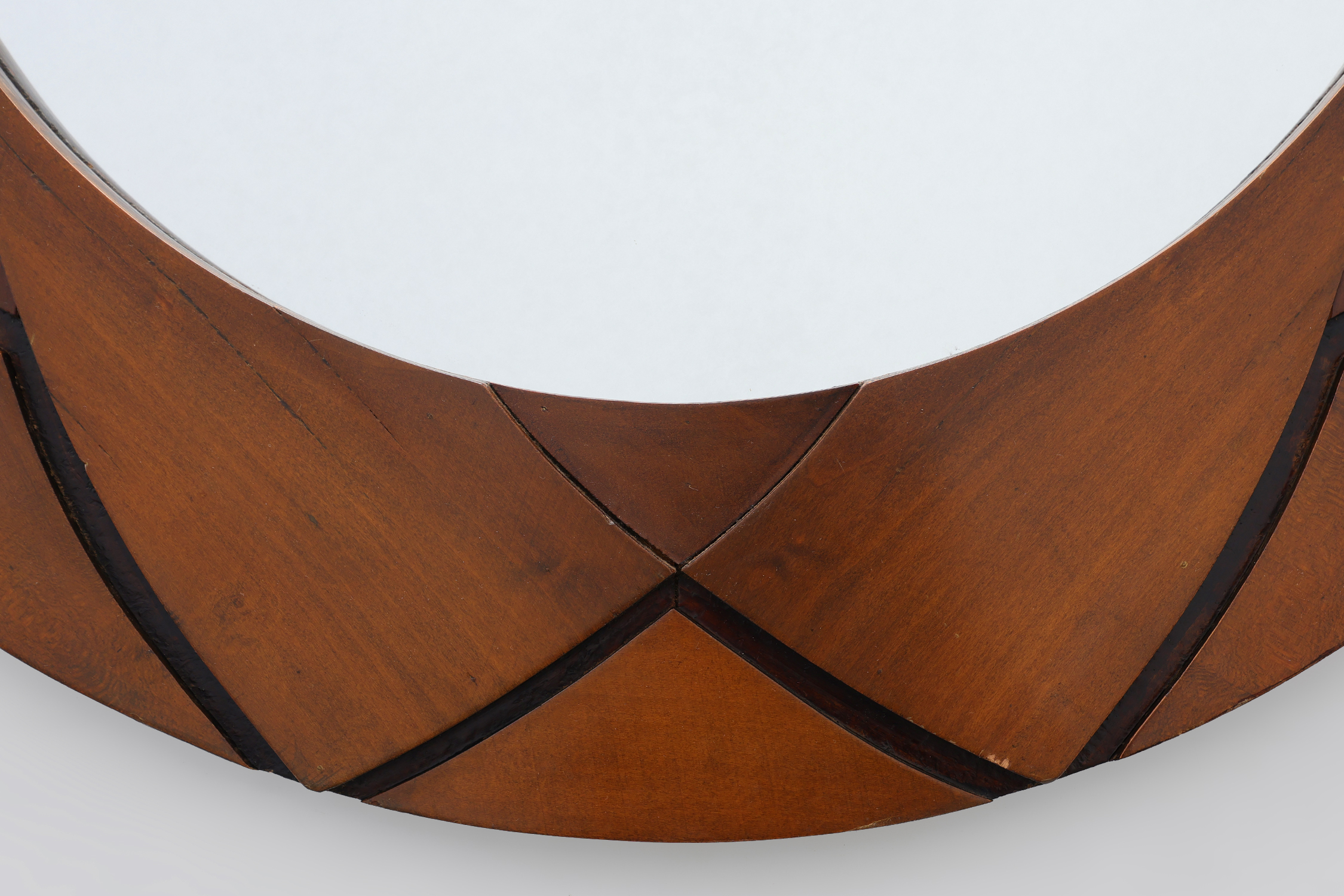 Belgian Art Deco Round Mirror with Geometric Wooden Frame, circa 1920thumbnail